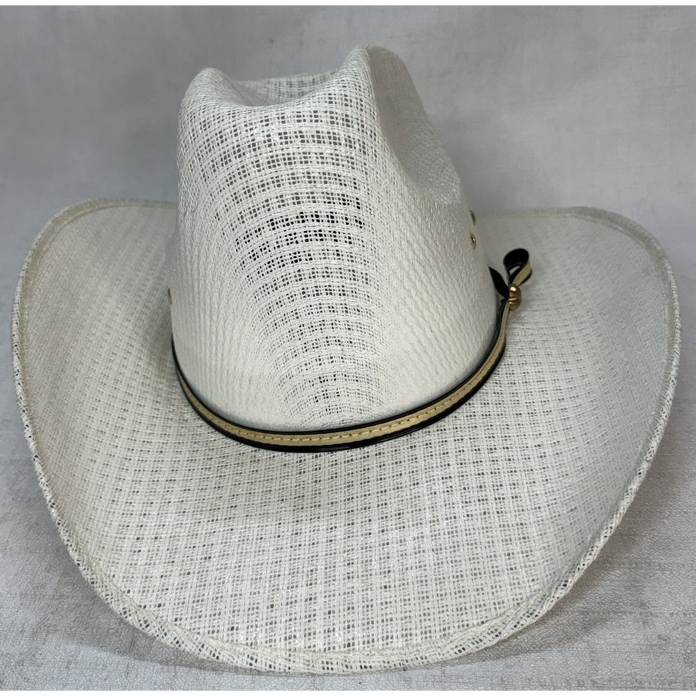 Arlop Vintage Coated Straw Banded Hat size 6 3/4 Mexico White Ivory